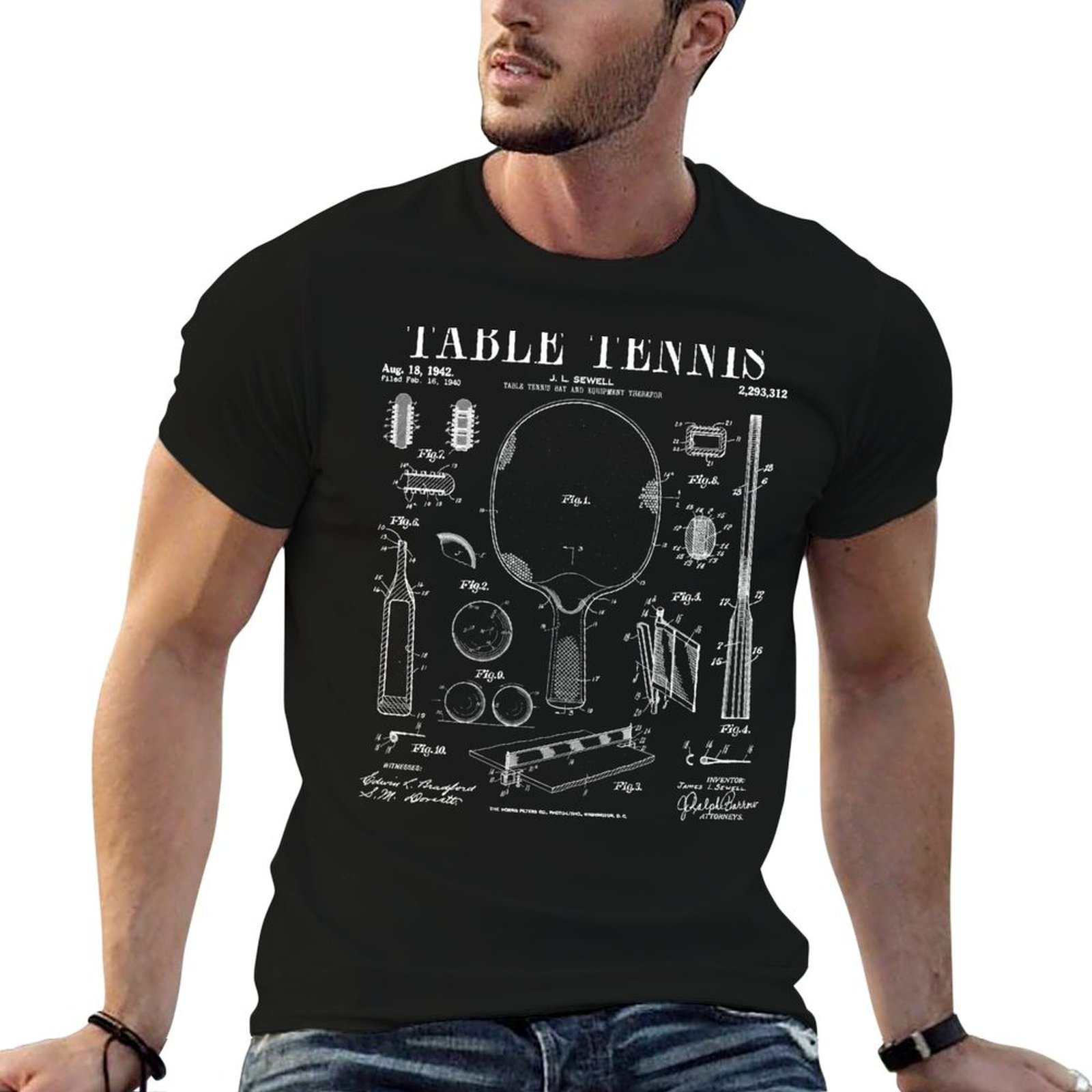 Table Tennis Drawing - Camiseta deportiva con estampado de dibujo
